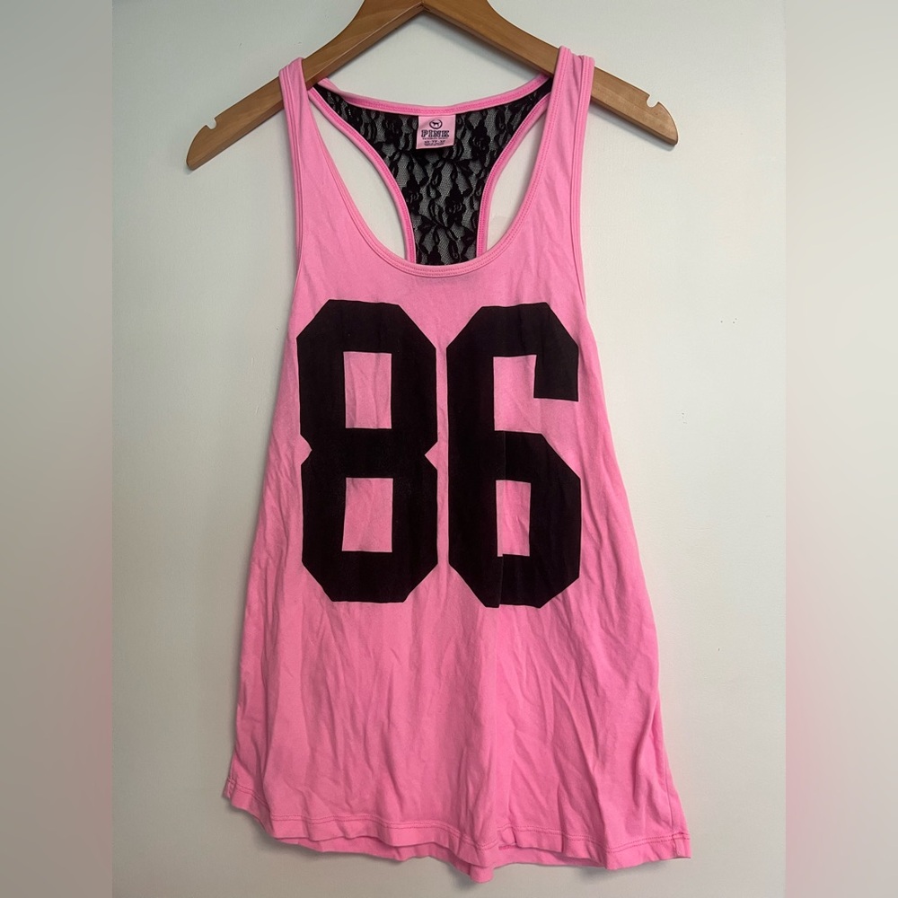 Y2K PINK Victoria's Secret Racerback Tank Top with Black Number Print